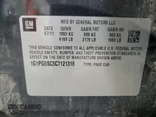 2012 Chevrolet Cruze 2LT with VIN 1G1PG5SC5C7121318, listed as a Copart auction lot 54125925 with 140,764 mi miles and Salvage Title. Bid and sale history available at DreamBid. Image 13.