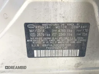 2014 Hyundai Azera Limited z VIN KMHFH4JG9EA397338, wystawiony jako IAAI lot #42352208 z przebiegiem 90 253 mil mil oraz . Historia ofert i sprzedaży dostępna na DreamBid. Obrazek 9.
