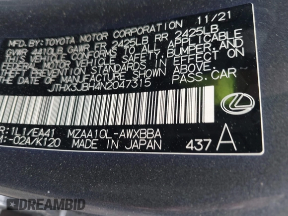 2022 Lexus UX 200 с VIN JTHX3JBH4N2047315, выставлен на аукционе IAAI как лот 41931534 с пробегом 118 188 миль миль и . История ставок и продаж доступна на DreamBid. Изображение 9.