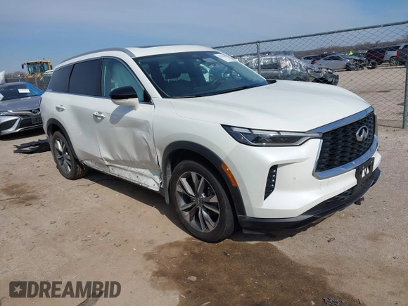 2023 Infiniti QX60 Luxe with VIN 5N1DL1FS8PC371340, listed as a IAAI auction lot 41579561 with 13,074 mi miles and . Bid and sale history available at DreamBid. Image 1.