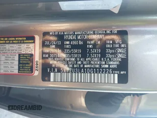 2013 Hyundai Santa Fe Sport z VIN 5XYZU3LA1DG112226, wystawiony jako IAAI lot #42241119 z przebiegiem 187 788 mil mil oraz . Historia ofert i sprzedaży dostępna na DreamBid. Obrazek 9.