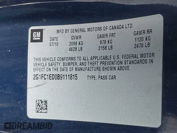 2011 Chevrolet Camaro 2LT с VIN 2G1FC1ED0B9111815, выставлен на аукционе IAAI как лот 41785190 с пробегом 123 224 миль миль и . История ставок и продаж доступна на DreamBid. Изображение 9.