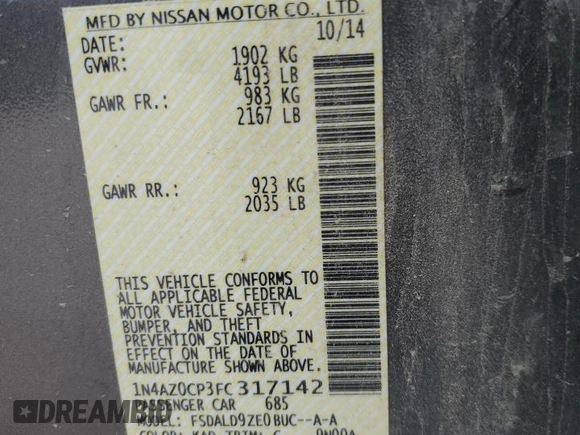2015 Nissan LEAF SL with VIN 1N4AZ0CP3FC317142, listed as a Copart auction lot 79734984 with 77,437 mi miles and Salvage title. Bid and sale history available at DreamBid. Image 14.