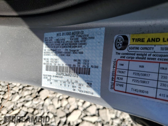 2010 Ford Fusion Hybrid z VIN 3FADP0L36AR211312, wystawiony jako Copart lot #55749425 z przebiegiem 39 223 mil mil oraz Szkoda całkowita • Salvage title. Historia ofert i sprzedaży dostępna na DreamBid. Obrazek 12.