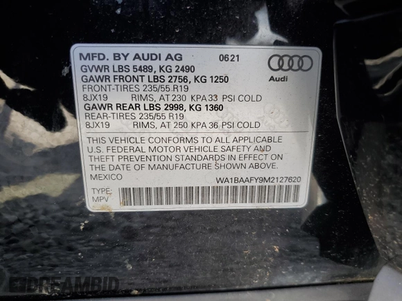 2021 Audi Q5 Premium Plus z VIN WA1BAAFY9M2127620, wystawiony jako Copart lot #59913385 z przebiegiem 116 323 mil mil oraz Szkoda całkowita • Salvage title. Historia ofert i sprzedaży dostępna na DreamBid. Obrazek 14.