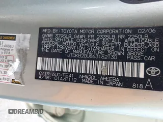 2006 Toyota Prius with VIN JTDKB20U863162130, listed as a IAAI auction lot 42050280 with 253,450 mi miles. Bid and sale history available at carsss.com. Image 9.