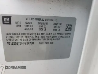 2017 Chevrolet Malibu LT with VIN 1G1ZE5ST3HF204788, listed as a Copart auction lot 50820005 with 93,619 mi miles and Salvage Title. Bid and sale history available at DreamBid. Image 12.
