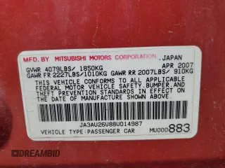2008 Mitsubishi Lancer DE with VIN JA3AU26U88U014987, listed as a Copart auction lot 69784924 with 170,971 mi miles and Salvage title. Bid and sale history available at DreamBid. Image 12.