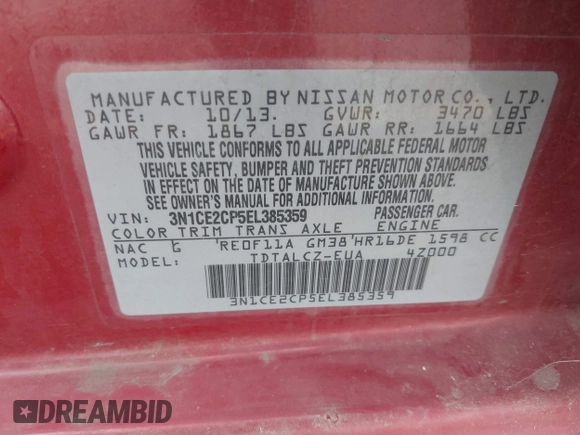 2014 Nissan Note S with VIN 3N1CE2CP5EL385359, listed as a IAAI auction lot 41400657 with 82,801 mi miles and . Bid and sale history available at DreamBid. Image 9.