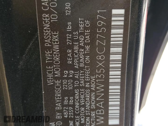 2008 BMW 5 Series 535i with VIN WBANW135X8CZ75971, listed as a Copart auction lot 52497715 with 61,050 mi miles and Salvage Title. Bid and sale history available at carsss.com. Image 12.