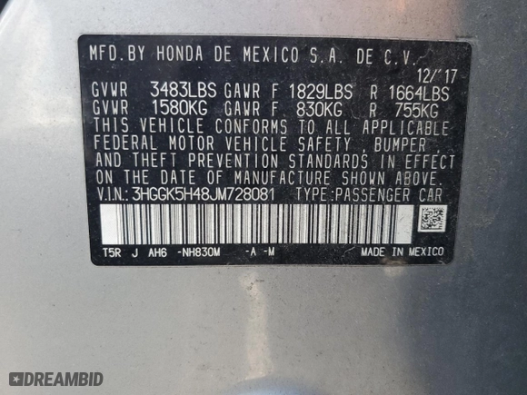 2018 Honda Fit LX with VIN 3HGGK5H48JM728081, listed as a Copart auction lot 50810825 with 71,705 mi miles and Salvage Title. Bid and sale history available at carsss.com. Image 14.