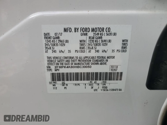 2017 Ford Edge Titanium z VIN 2FMPK4K80HBC30050, wystawiony jako Copart lot #54122585 z przebiegiem 58 023 mil mil oraz Szkoda całkowita • Salvage title. Historia ofert i sprzedaży dostępna na DreamBid. Obrazek 14.