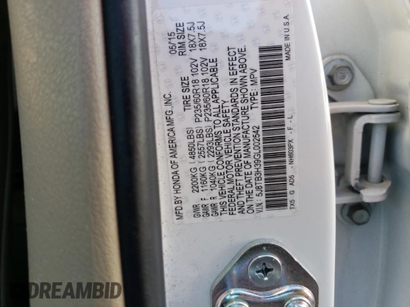 2016 Acura RDX with VIN 5J8TB3H39GL002542, listed as a Copart auction lot 41503925 with 94,047 mi miles and Salvage Title. Bid and sale history available at carsss.com. Image 14.