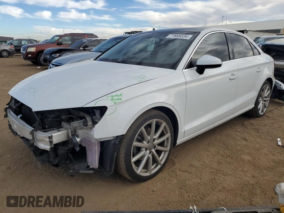 2015 Audi A3 2.0 TDI Premium Plus with VIN WAUCJGFF0F1079345, listed as a Copart auction lot 77669334 with 59,557 mi miles and Salvage Title. Bid and sale history available at carsss.com. Image 1.
