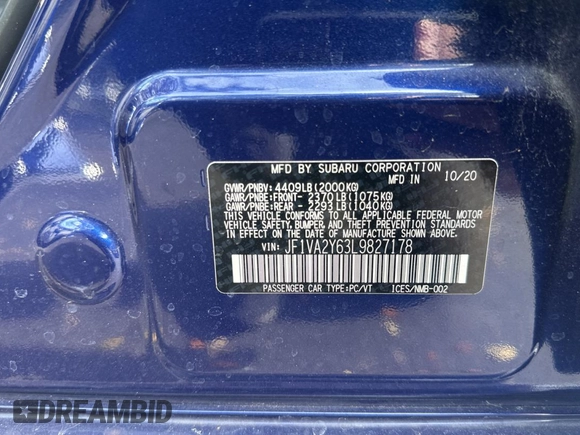 2020 Subaru WRX STI Limited with VIN JF1VA2Y63L9827178, listed as a Copart auction lot 78328464 with 30,246 mi miles and Salvage Title. Bid and sale history available at carsss.com. Image 10.