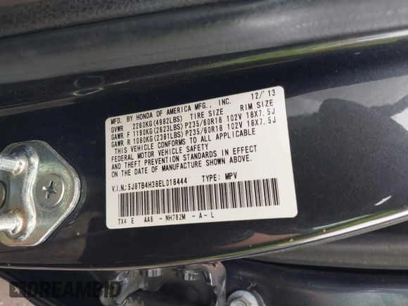 2014 Acura RDX z VIN 5J8TB4H38EL018444, wystawiony jako IAAI lot #42288992 z przebiegiem Nie podano mil oraz . Historia ofert i sprzedaży dostępna na DreamBid. Obrazek 9.