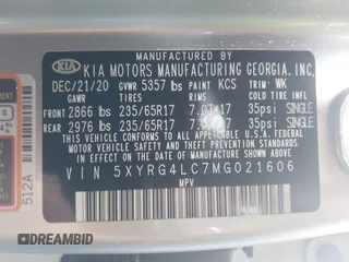2021 Kia Sorento LX with VIN 5XYRG4LC7MG021606, listed as a IAAI auction lot 39290637 with 67,949 mi miles and . Bid and sale history available at DreamBid. Image 9.