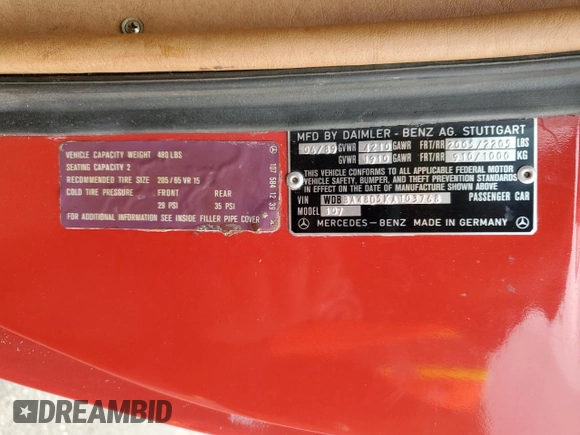 1989 Mercedes-Benz 560 SL с VIN WDBBA48D5KA103768, выставлен на аукционе Copart как лот 71965504 с пробегом 93 239 миль миль и Списание • Salvage title. История ставок и продаж доступна на DreamBid. Изображение 12.