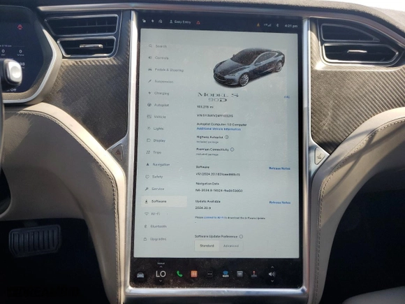 2015 Tesla Model S 85D with VIN 5YJSA1V24FF100215, listed as a Copart auction lot 66627774 with NaN miles and Salvage Title. Bid and sale history available at carsss.com. Image 9.