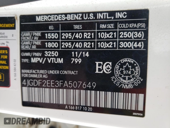 2015 Mercedes-Benz GL-Class GL 350 BlueTEC with VIN 4JGDF2EE3FA507649, listed as a Copart auction lot 42015574 with 183,967 mi miles. Bid and sale history available at carsss.com. Image 12.