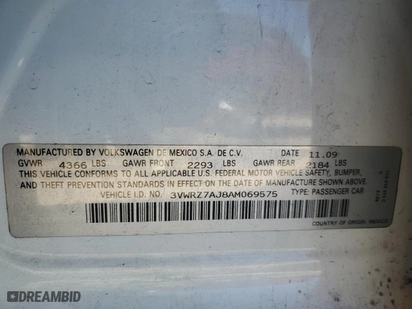 2010 Volkswagen Jetta Sedan Limited with VIN 3VWRZ7AJ8AM069575, listed as a Copart auction lot 78491584 with 144,017 mi miles and Salvage Title. Bid and sale history available at carsss.com. Image 12.