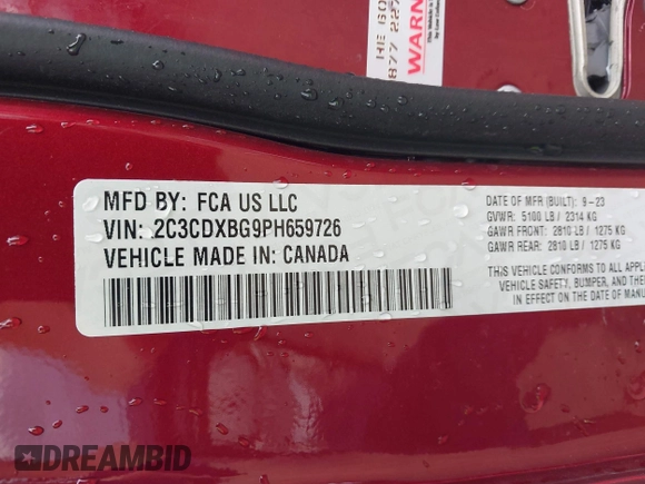 2023 Dodge Charger SXT with VIN 2C3CDXBG9PH659726, listed as a IAAI auction lot 42103636 with 14,321 mi miles and . Bid and sale history available at DreamBid. Image 9.