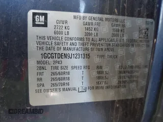 2018 Chevrolet Colorado 4WD Z71 z VIN 1GCGTDEN9J1231315, wystawiony jako IAAI lot #42440943 z przebiegiem 171 061 mil mil oraz . Historia ofert i sprzedaży dostępna na DreamBid. Obrazek 9.