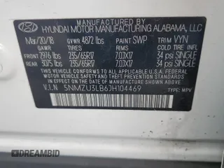 2018 Hyundai Santa Fe 2.4L z VIN 5NMZU3LB6JH104469, wystawiony jako Copart lot #57587495 z przebiegiem 78 267 mil mil oraz Szkoda całkowita • Salvage title. Historia ofert i sprzedaży dostępna na DreamBid. Obrazek 13.