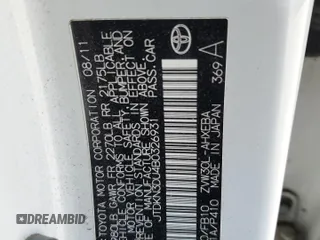 2011 Toyota Prius I with VIN JTDKN3DU4B0326931, listed as a Copart auction lot 55527345 with 181,462 mi miles and Salvage Title. Bid and sale history available at DreamBid. Image 12.