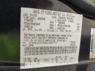 2002 Ford Explorer XLS с VIN 1FMZU62K32UD29716, выставлен на аукционе IAAI как лот 42806641 с пробегом 128 041 миль миль и . История ставок и продаж доступна на DreamBid. Изображение 9.