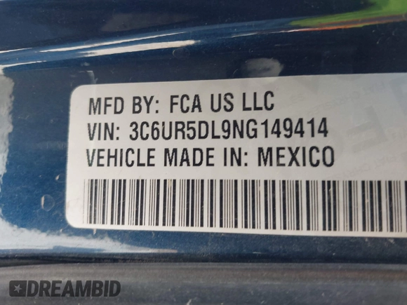 2022 Ram 2500 Big Horn with VIN 3C6UR5DL9NG149414, listed as a IAAI auction lot 42341514 with 102,536 mi miles and . Bid and sale history available at DreamBid. Image 9.