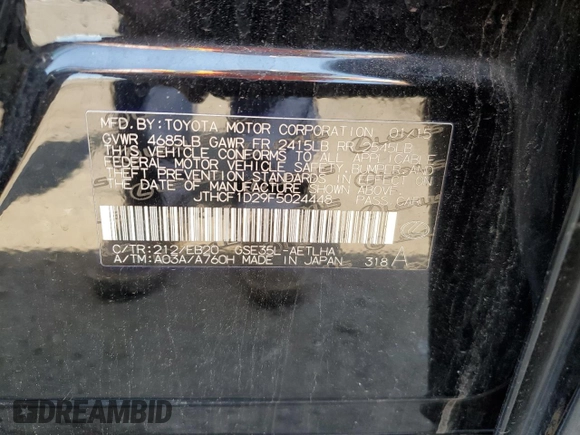 2015 Lexus IS 250 z VIN JTHCF1D29F5024448, wystawiony jako Copart lot #56635285 z przebiegiem 105 447 mil mil oraz Szkoda całkowita • Salvage title. Historia ofert i sprzedaży dostępna na DreamBid. Obrazek 12.