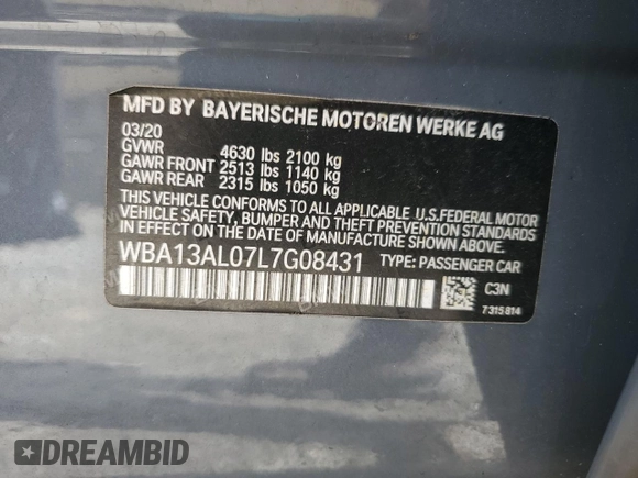 2020 BMW 2 Series M235i xDrive с VIN WBA13AL07L7G08431, выставлен на аукционе Copart как лот 58969745 с пробегом 66 155 миль миль и На запчасти • Non repairable. История ставок и продаж доступна на DreamBid. Изображение 12.