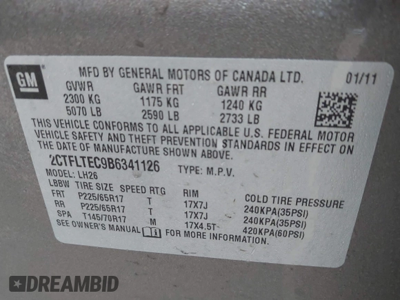 2011 GMC Terrain SLE-2 with VIN 2CTFLTEC9B6341126, listed as a IAAI auction lot 41441206 with 166,396 mi miles. Bid and sale history available at carsss.com. Image 9.