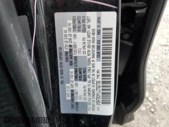 2020 Mazda CX-5 Touring with VIN JM3KFBCM1L0792706, listed as a Copart auction lot 73032144 with 56,845 mi miles and Salvage Title. Bid and sale history available at carsss.com. Image 13.