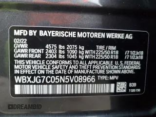 2022 BMW X1 sDrive28i with VIN WBXJG7C05N5V08966, listed as a Copart auction lot 86360594 with 39,514 mi miles and Clean Title. Bid and sale history available at carsss.com. Image 12.