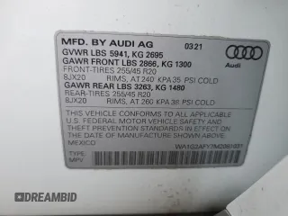 2021 Audi Q5 Premium with VIN WA1G2AFY7M2081031, listed as a Copart auction lot 56794143 with 15,980 mi miles and . Bid and sale history available at DreamBid. Image 15.