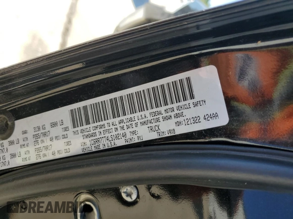 2020 Ram 1500 SLT z VIN 1C6RR7TT4LS102140, wystawiony jako Copart lot #75963254 z przebiegiem 88 417 mil mil oraz Szkoda całkowita • Salvage title. Historia ofert i sprzedaży dostępna na DreamBid. Obrazek 12.