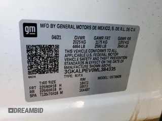 2021 GMC Terrain SLT z VIN 3GKALPEV0ML384335, wystawiony jako Copart lot #56004725 z przebiegiem 33 771 mil mil oraz Szkoda całkowita • Salvage title. Historia ofert i sprzedaży dostępna na DreamBid. Obrazek 13.