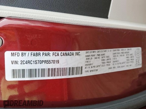 2023 Chrysler Pacifica Hybrid Limited с VIN 2C4RC1S70PR557019, выставлен на аукционе Copart как лот 57478485 с пробегом 40 164 миль миль и Чистый • Clean title. История ставок и продаж доступна на DreamBid. Изображение 13.