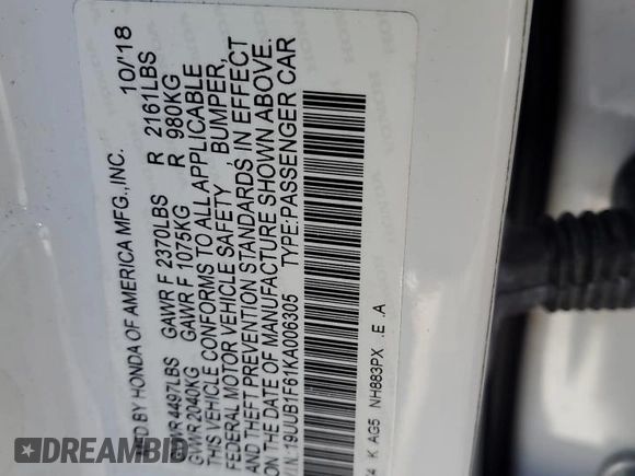 2019 Acura TLX w/A-Spec Pkg with VIN 19UUB1F61KA006305, listed as a Copart auction lot 81077674 with 82,763 mi miles and Salvage Title. Bid and sale history available at carsss.com. Image 12.