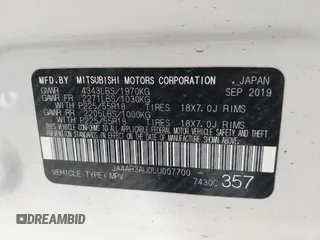 2020 Mitsubishi Outlander ES with VIN JA4AR3AU0LU007700, listed as a IAAI auction lot 42644182 with 52,596 mi miles and . Bid and sale history available at DreamBid. Image 9.