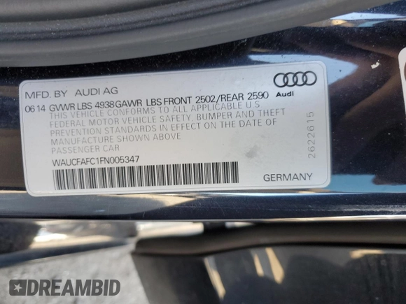 2015 Audi A6 2.0T Premium with VIN WAUCFAFC1FN005347, listed as a Copart auction lot 45116854 with 102,255 mi miles. Bid and sale history available at carsss.com. Image 12.