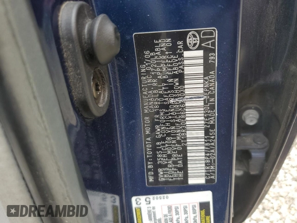 2006 Toyota Corolla CE with VIN 2T1BR30E86C632030, listed as a Copart auction lot 63194235 with 181,875 mi miles and Clean title. Bid and sale history available at DreamBid. Image 12.