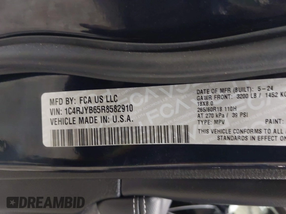 2024 Jeep Grand Cherokee с VIN 1C4RJYB65R8582910, выставлен на аукционе IAAI как лот 41719656 с пробегом 9 176 миль миль и . История ставок и продаж доступна на DreamBid. Изображение 9.