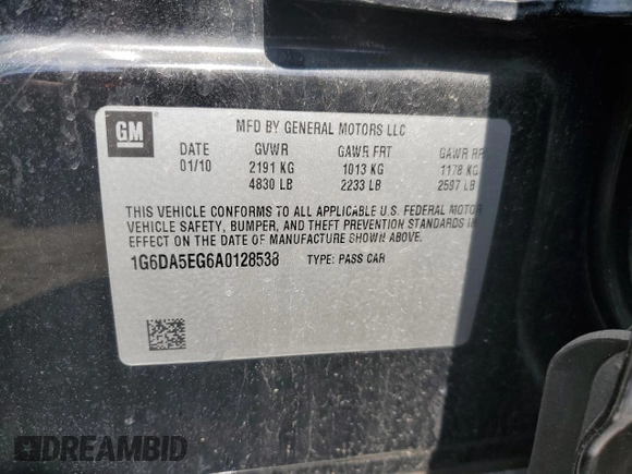 2010 Cadillac CTS with VIN 1G6DA5EG6A0128538, listed as a Copart auction lot 53659435 with 206,271 mi miles and Salvage Title. Bid and sale history available at DreamBid. Image 12.