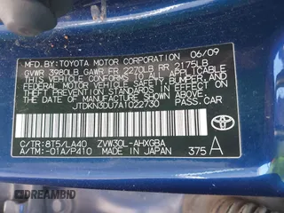 2010 Toyota Prius II with VIN JTDKN3DU7A1022730, listed as a IAAI auction lot 42139192 with 188,178 mi miles. Bid and sale history available at carsss.com. Image 9.