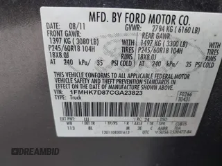 2012 Ford Explorer XLT with VIN 1FMHK7D87CGA23823, listed as a IAAI auction lot 41950792 with 96,860 mi miles and . Bid and sale history available at DreamBid. Image 9.