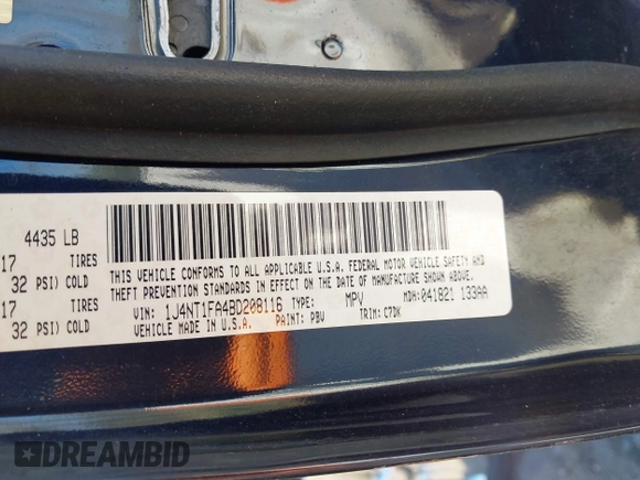 2011 Jeep Compass with VIN 1J4NT1FA4BD208116, listed as a IAAI auction lot 41604552 with 179,633 mi miles. Bid and sale history available at carsss.com. Image 9.