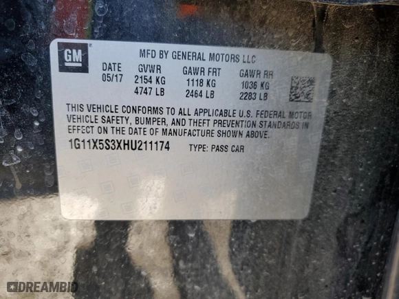2017 Chevrolet Impala LS with VIN 1G11X5S3XHU211174, listed as a Copart auction lot 86561444 with 131,734 mi miles and Clean Title. Bid and sale history available at carsss.com. Image 12.